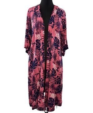 Modcloth x Collectif Sabina Pink Navy Maxi Kimono Feeling Tropicool Size Small S